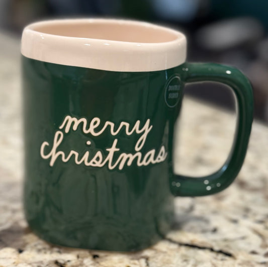New Rae Dunn green ceramic Christmas coffee mug MERRY CHRISTMAS