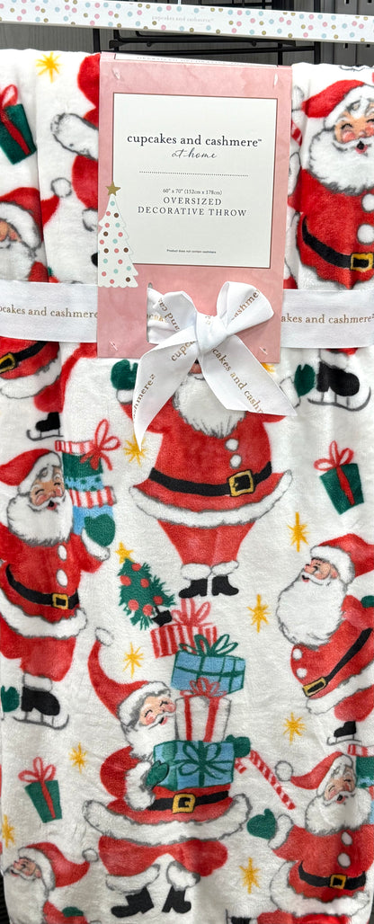 New Cupcakes and Cashmere Vintage Santa oversized Christmas throw blanket 60x70
