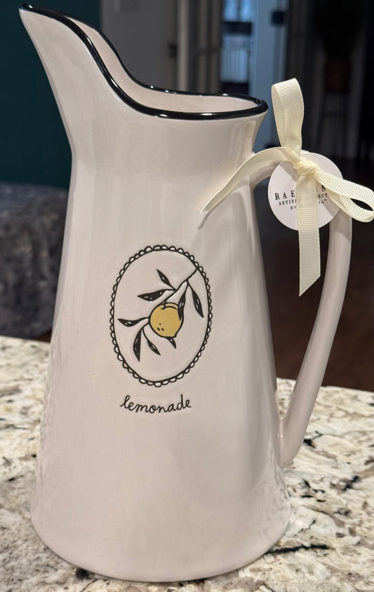 New Rae Dunn white ceramic LEMONADE pitcher decor piece 10.5” tall