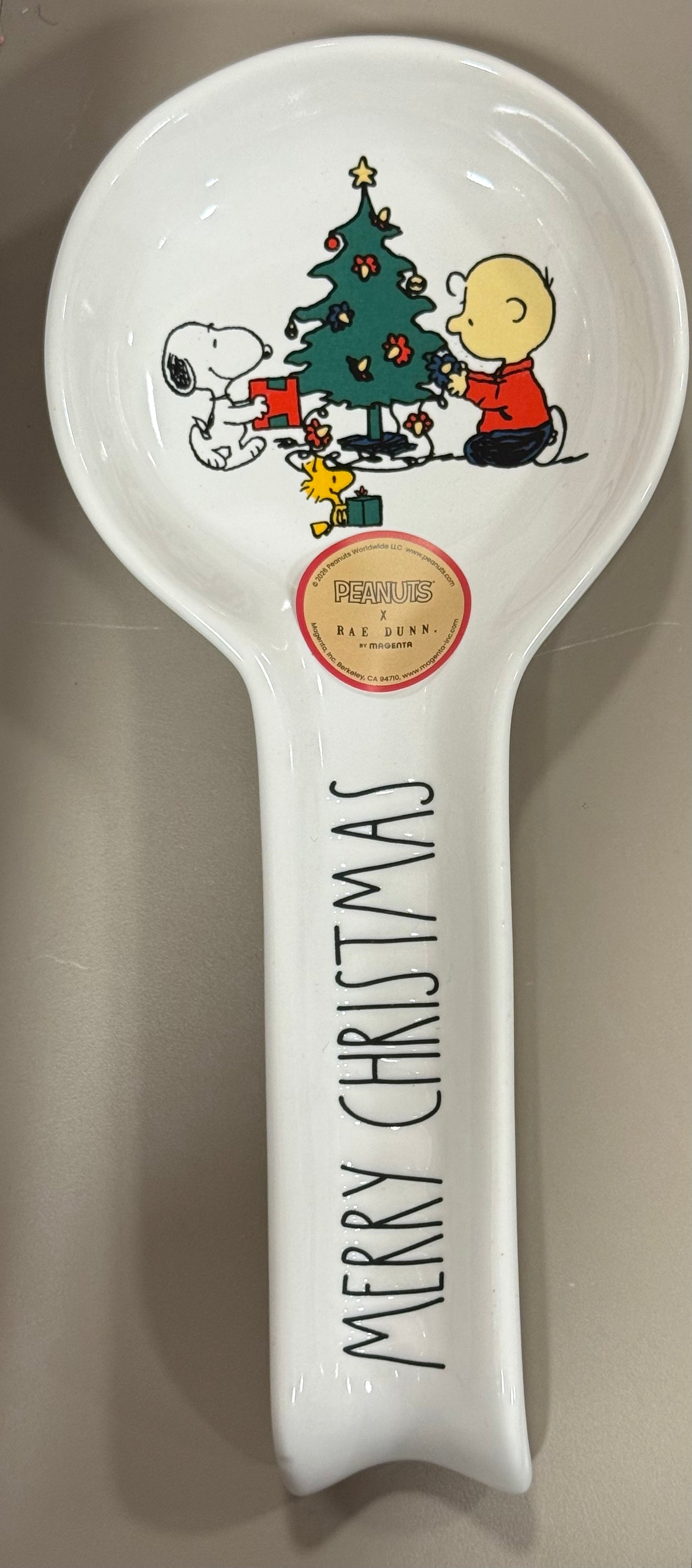 New Rae Dunn x Peanuts Snoopy ceramic MERRY CHRISTMAS spoon rest