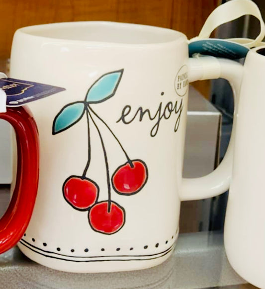 New Rae Dunn ceramic cherry 🍒 coffee mug ENJOY