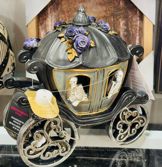 New LED light up ceramic Halloween skeleton carriage decor