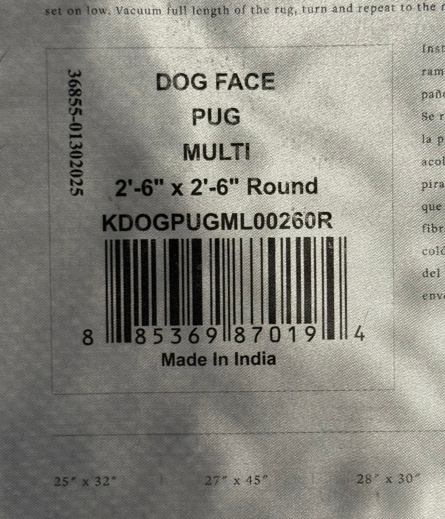 New large dog face Pug floor rug