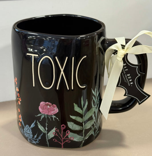 New Rae Dunn black floral iridescent Halloween coffee mug TOXIC