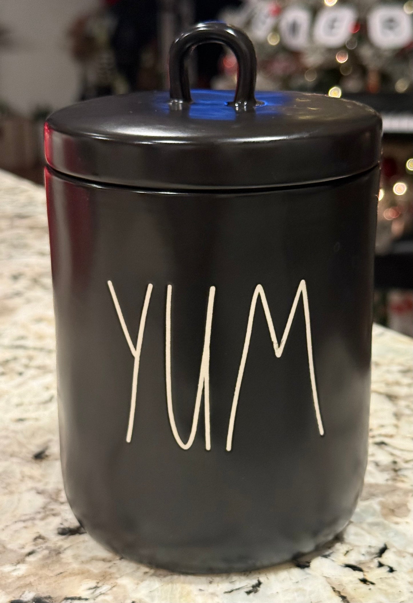 New Rae Dunn black ceramic canister 6” YUM