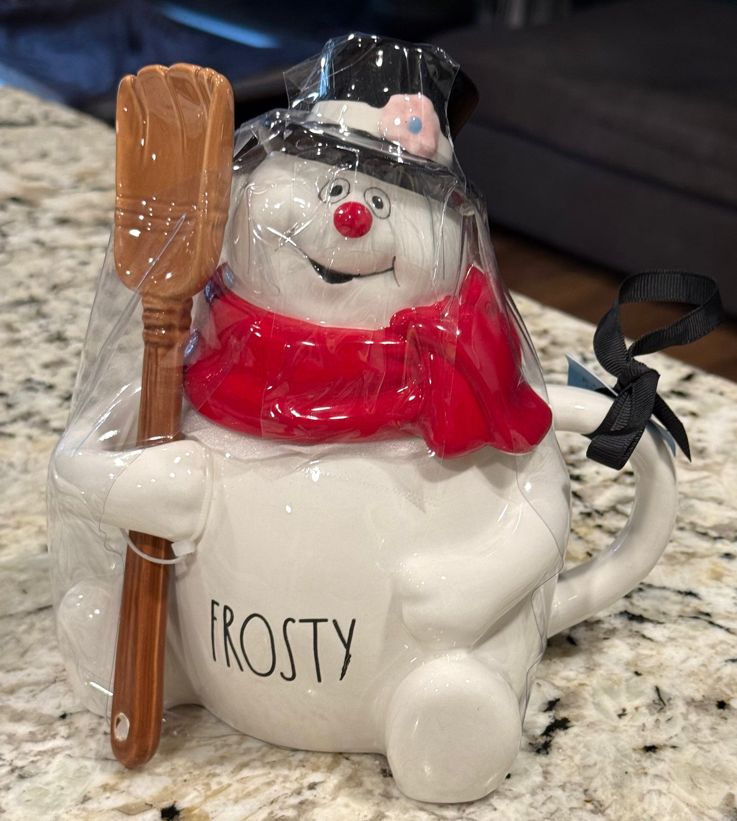 New Rae Dunn x FROSTY THE SNOWMAN ceramic coffee mug with broom