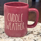 New Rae Dunn burgundy ceramic coffee mug CUDDLE WEATHER