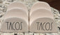 New Rae Dunn 2-piece white ceramic TACOS holder set