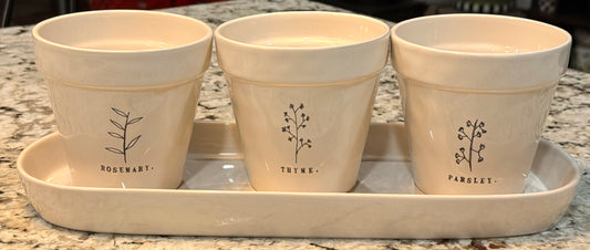 Rae Dunn white ceramic 4-piece planter set ROSEMARY TYHME PARSLEY