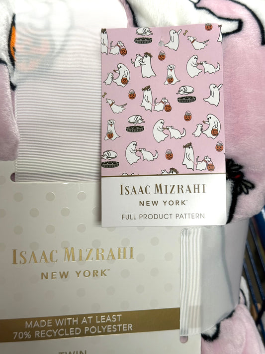 New Issac Mizrahi pink ghost walking dog twin size blanket bedding 60x90