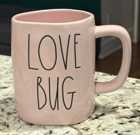 New Rae Dunn pink ceramic coffee mug LOVE BUG