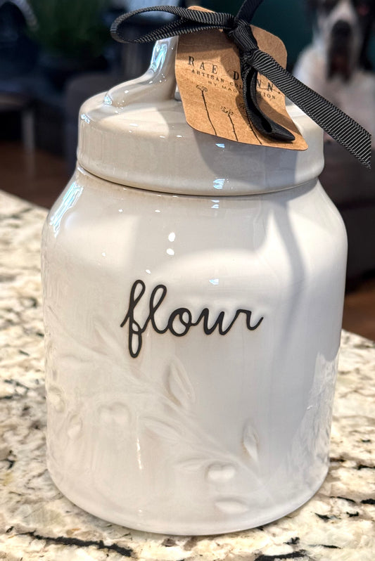New Rae Dunn 6” floral engraved ceramic canister FLOUR