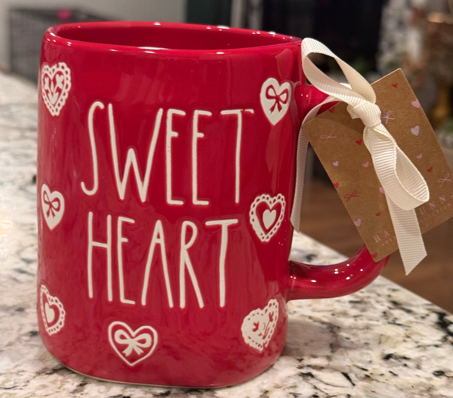 New Rae Dunn red ceramic coffee mug heart print SWEETHEART