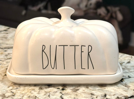 New Rae Dunn white ceramic fall decor pumpkin BUTTER dish