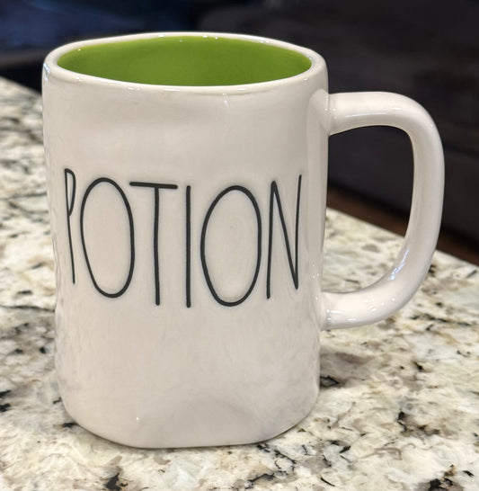 Rae Dunn white ceramic coffee mug POTION