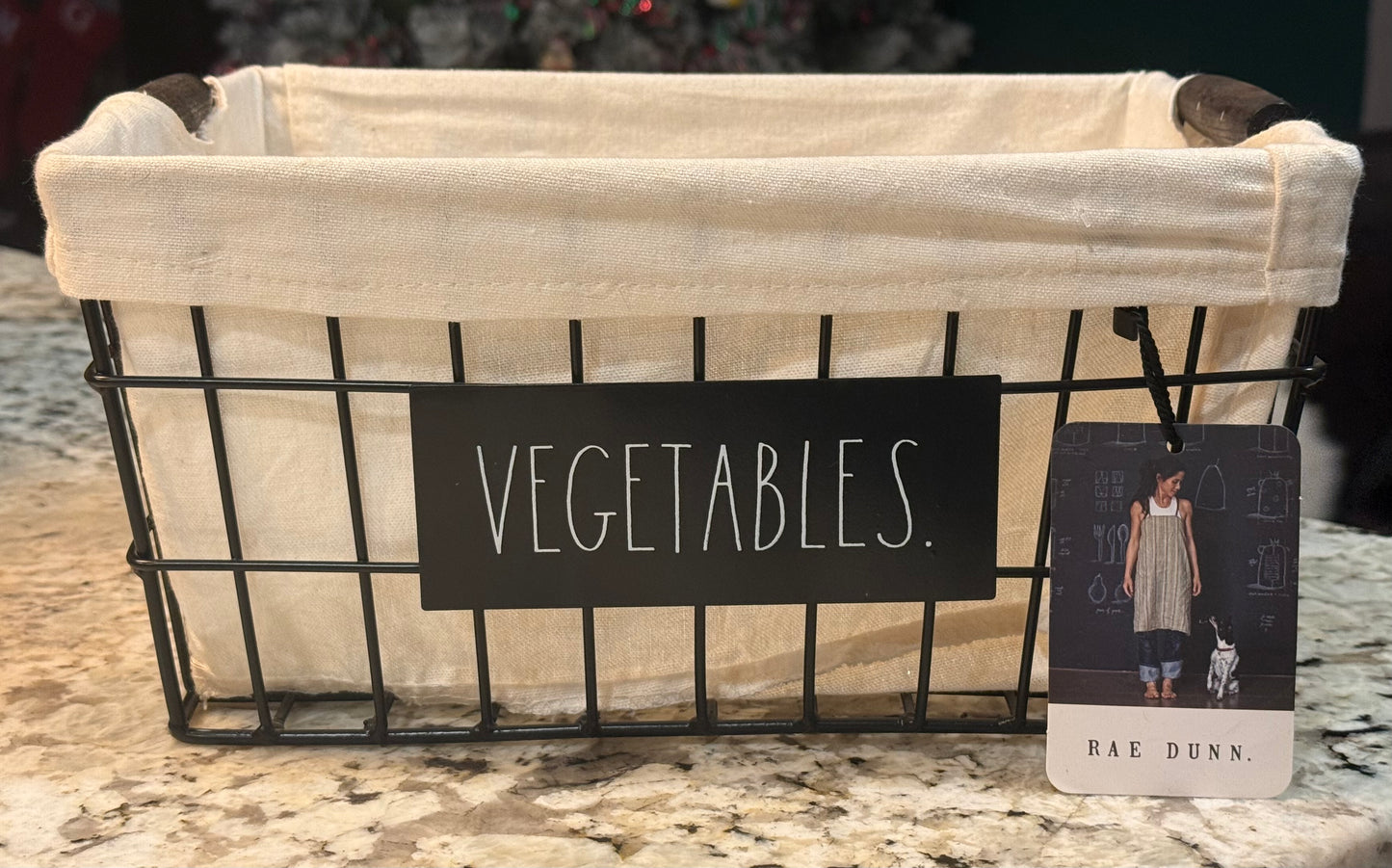 New Rae Dunn linen lined storage basket 11x9 VEGETABLES