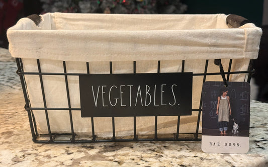 New Rae Dunn linen lined storage basket 11x9 VEGETABLES