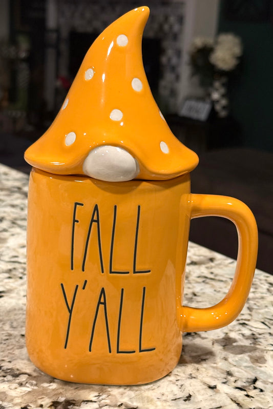 New Rae Dunn fall ceramic coffee mug with polka dot topper FALL Y’ALL