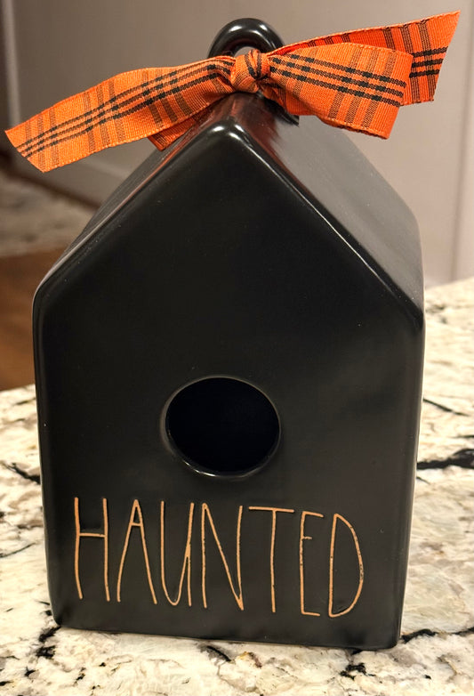 Rae Dunn black ceramic HAUNTED Halloween birdhouse decor