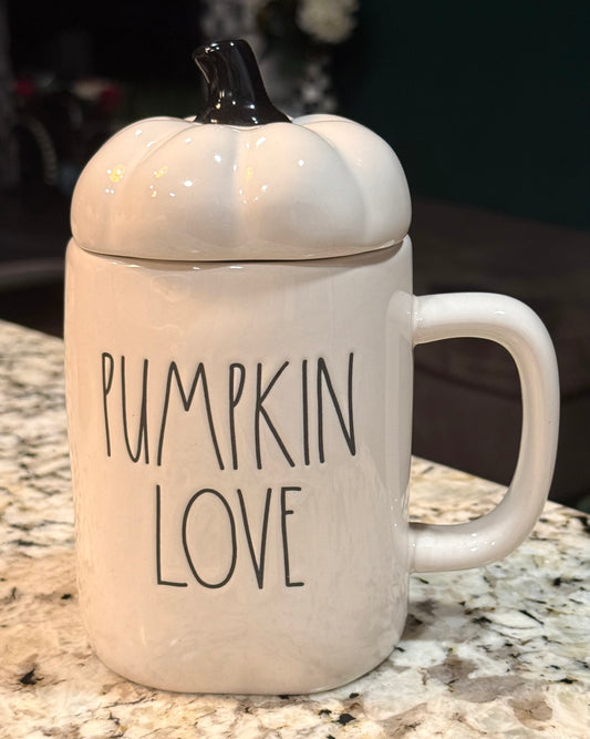 Rae Dunn white ceramic fall topped coffee mug PUMPKIN LOVE