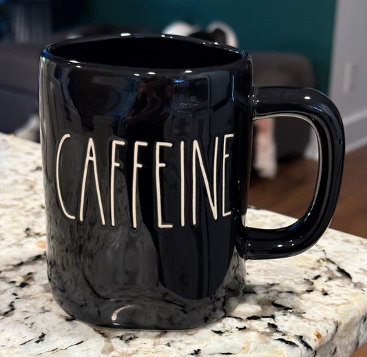 New Rae Dunn black iridescent ceramic coffee mug CAFFEINE