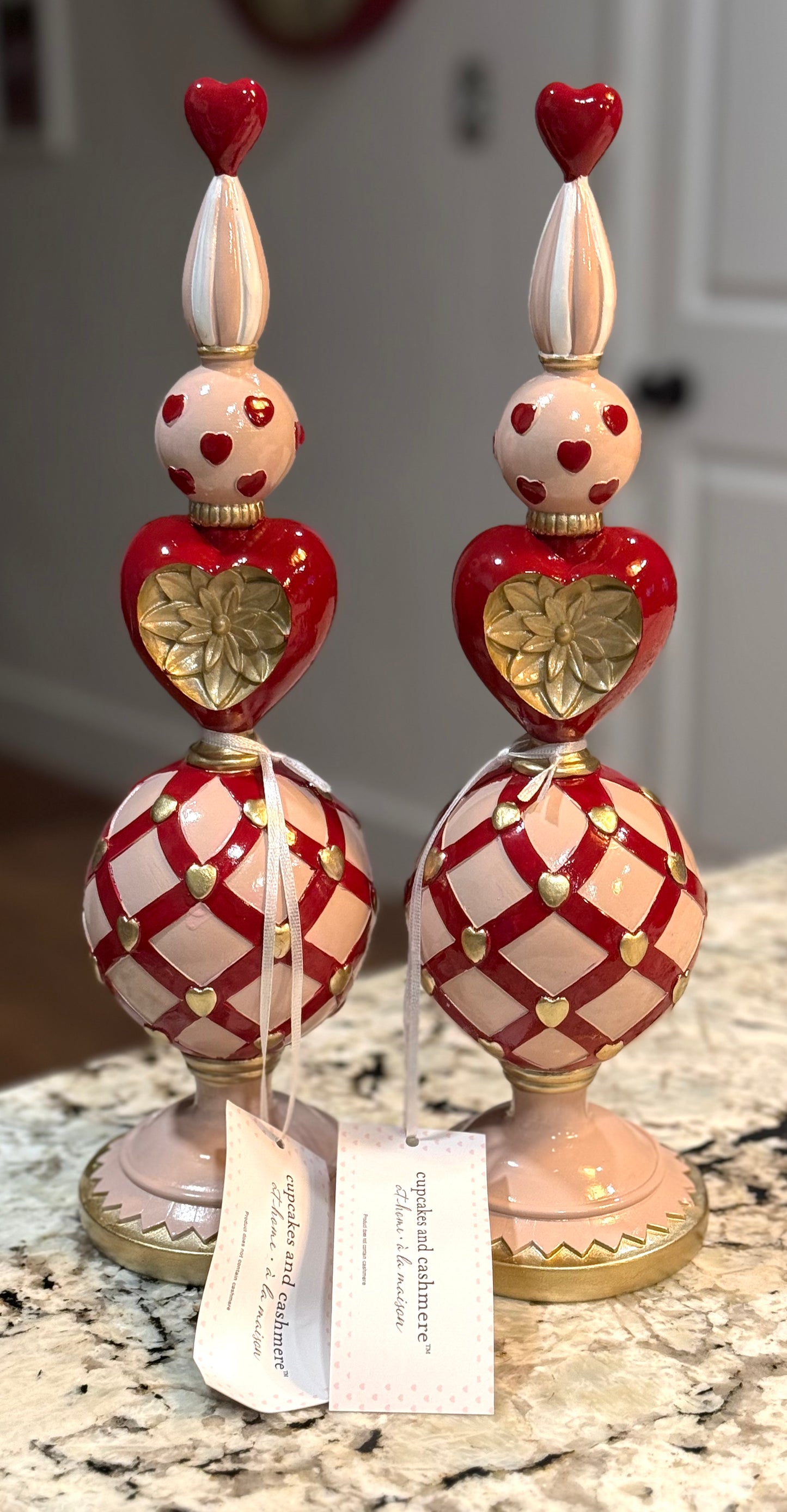 New set of 2 Cupcakes and Cashmere heart topiary decor 11” tall