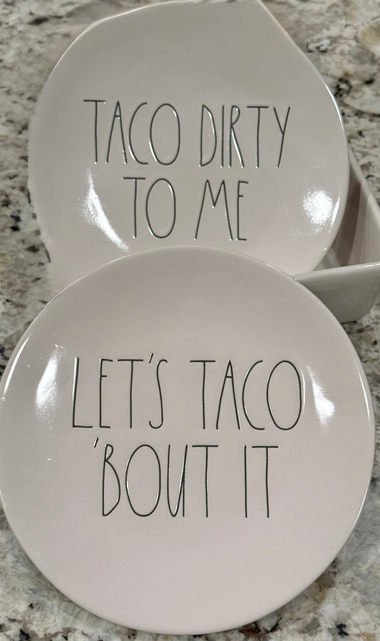 New Rae Dunn 2-piece white ceramic TACO plate set