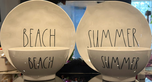 New Rae Dunn 4-piece white melamine bowl & plate set BEACH/SUMMER