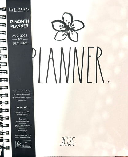 New Rae Dunn 2025/2026 Planner white/black Lily. Spiral bound, hardback