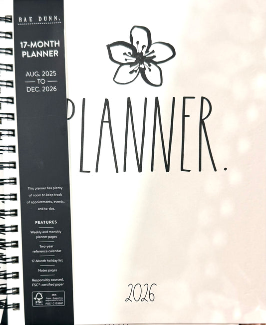 New Rae Dunn 2025/2026 Planner white/black Lily. Spiral bound, hardback
