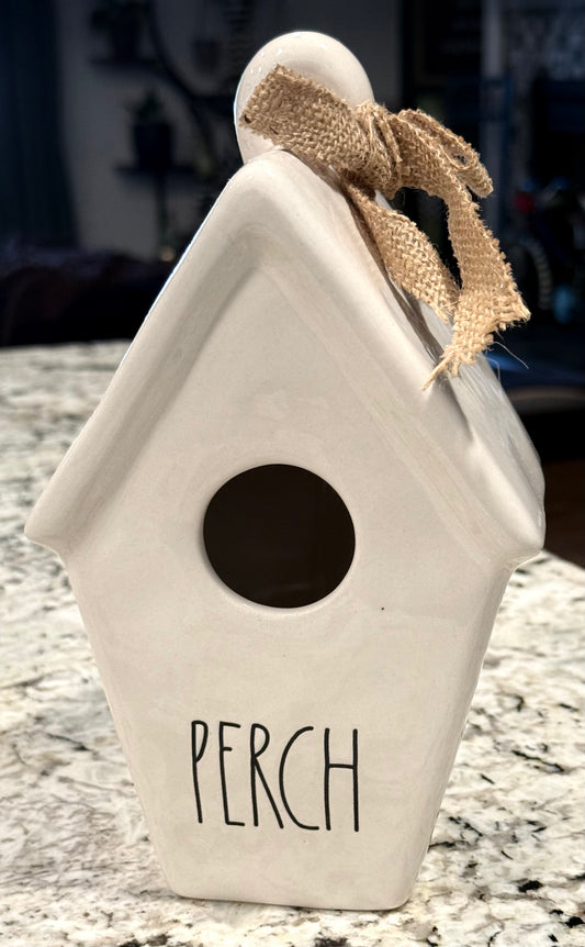 New Rae Dunn white ceramic CHIRP birdhouse decor PERCH