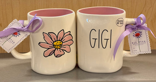 New Rae Dunn ceramic double side flower coffee mug GIGI