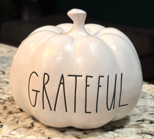New Rae Dunn small white ceramic mini pumpkin GRATEFUL