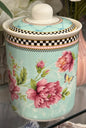 New 5” floral ceramic checkered design storage container