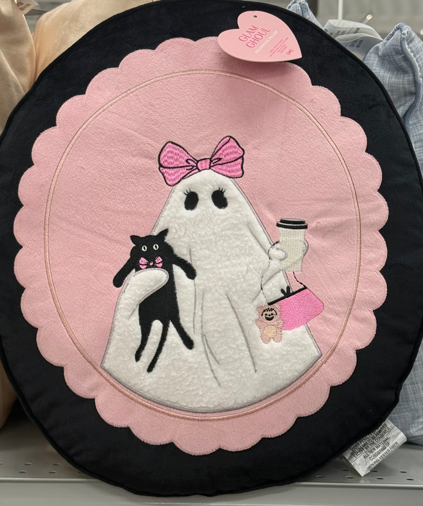 New Halloween 👻 ghost & cat, shopping, pink bow 🎀 decor pillow