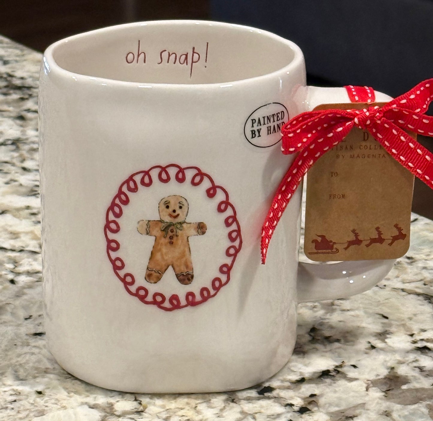 New Rae Dunn white ceramic gingerbread Christmas coffee mug OH SNAP