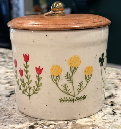 New Made in India floral, clover, tulip ceramic storage canister decor 5”