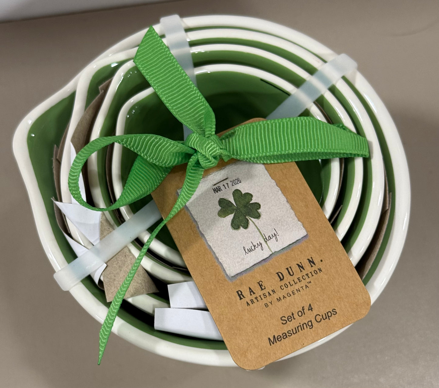New Rae Dunn white shamrock print St. Patrick’s Day measuring cup set