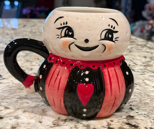 New release ceramic Luna face mug by Joanna Parker with heart on belly