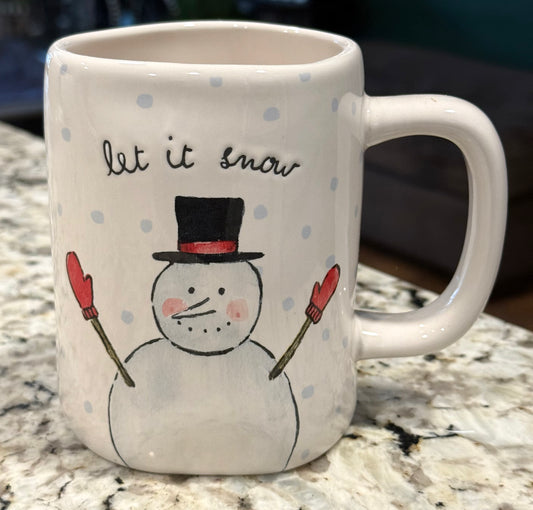 New Rae Dunn white ceramic snowman coffee mug LET IT SNOW