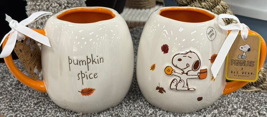 New Rae Dunn x Peanuts Snoopy ceramic fall coffee mug PUMPKIN SPICE