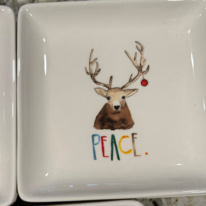 Rae Dunn ceramic retired WISH PEACE JOY 3-piece Christmas plate set