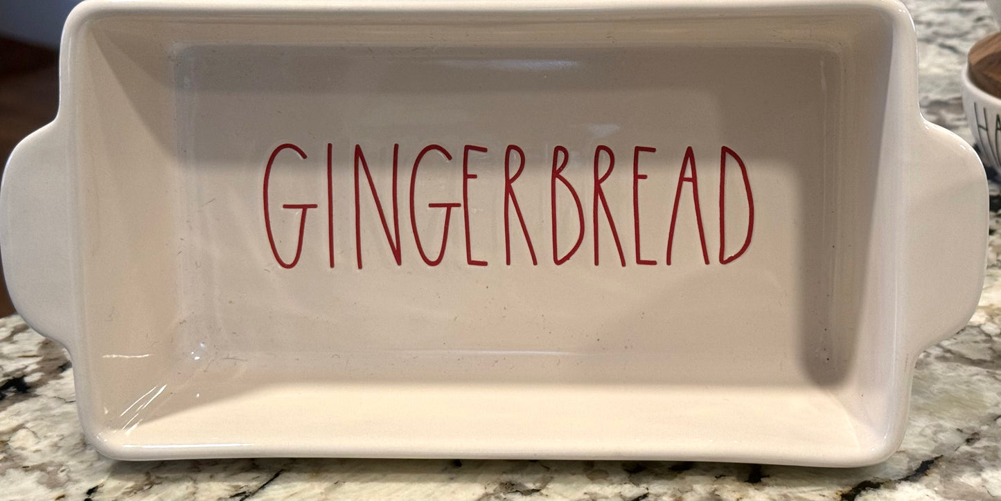 New Rae Dunn white ceramic Christmas baking pan GINGERBREAD