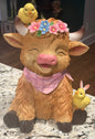 New resin spring floral halo highland cow floral decor 12”