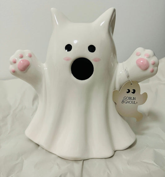 New Rae Dunn white ceramic ghost cat Halloween decor