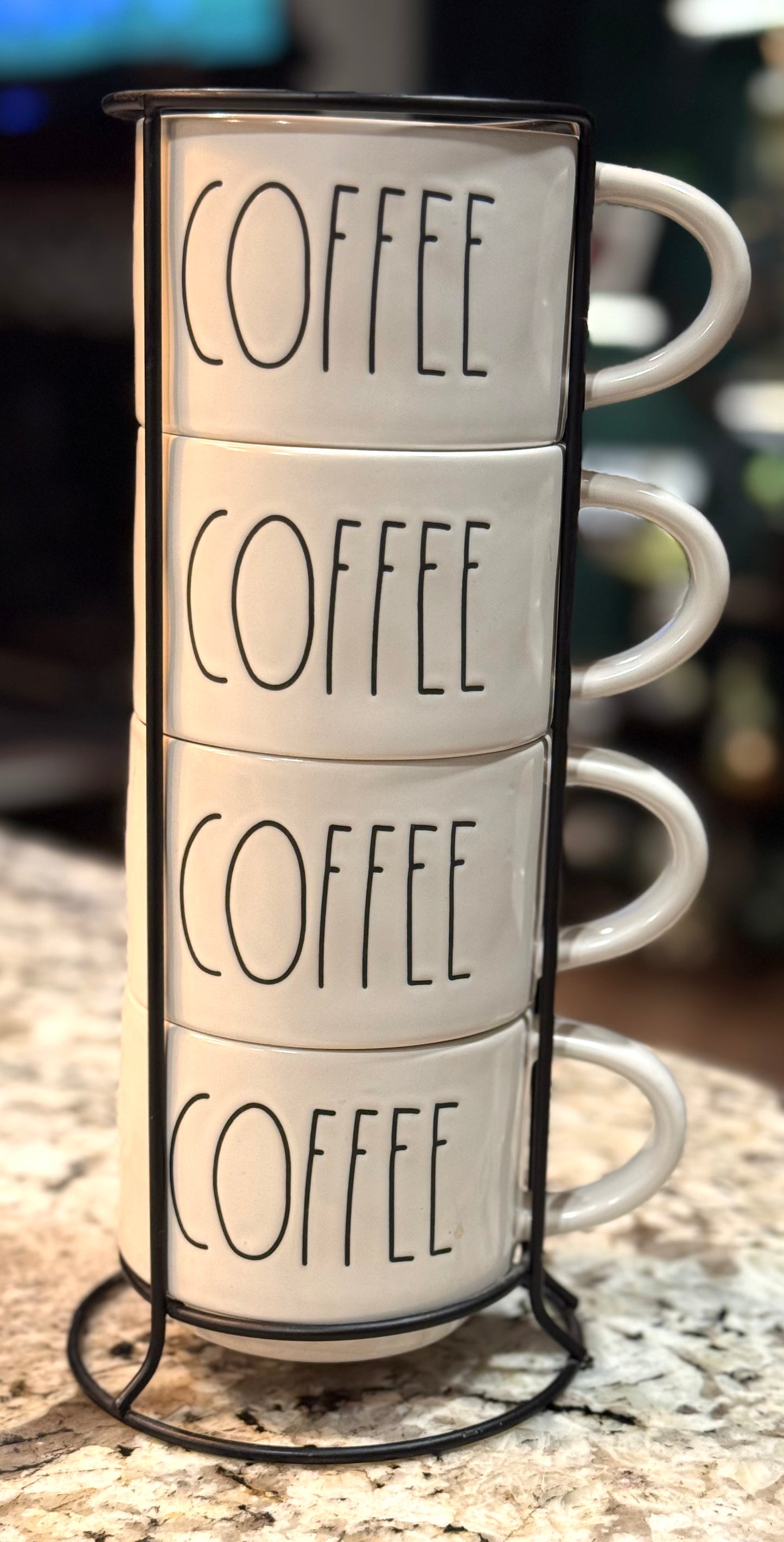 New Rae Dunn white ceramic 4-cup COFFEE mug stacker & holder