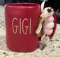 New Rae Dunn red ceramic mug with Pom Pom charm GIGI