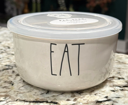 New Rae Dunn white EAT insulated lid EAT bowl