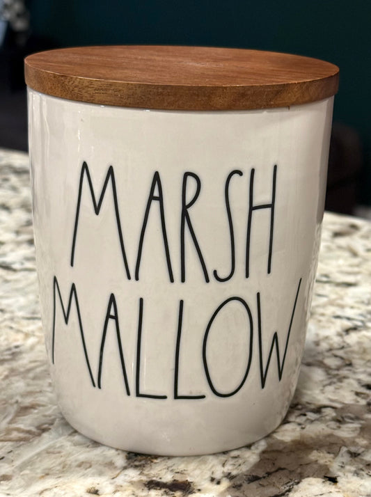 New Rae Dunn 5” ceramic MARSHMALLOW canister (black writing)
