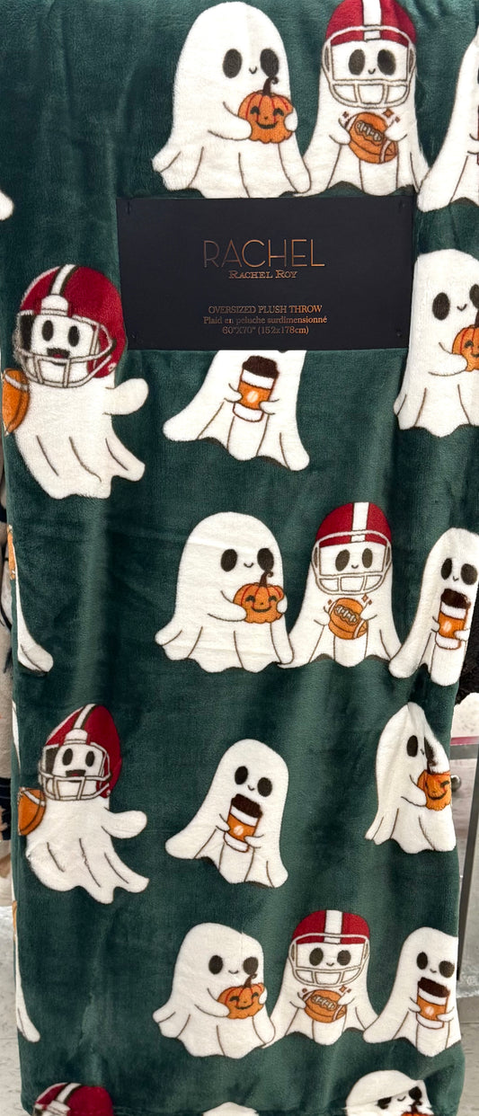 New Rachel Roy green ghost oversized football throw blanket bedding 60x70